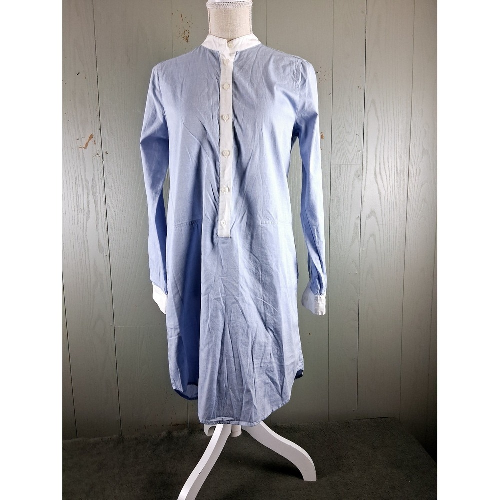 Michael Kors Poplin Shirt Dress 4 Blue White Popover Knee Length Pockets
